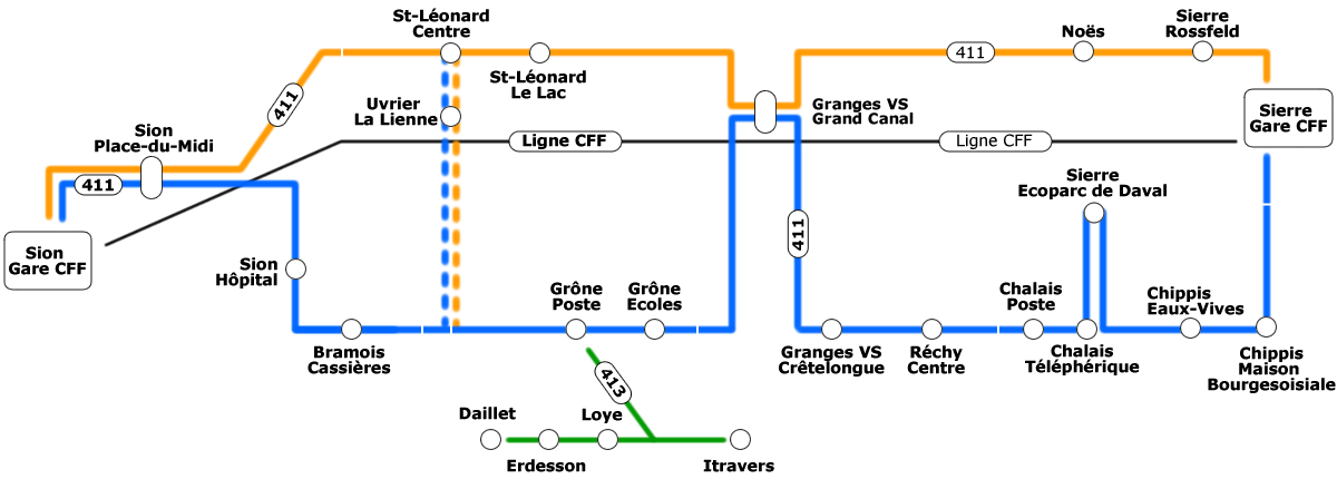 Plan des lignes desservies par les Cars Ballestraz et Fils SA